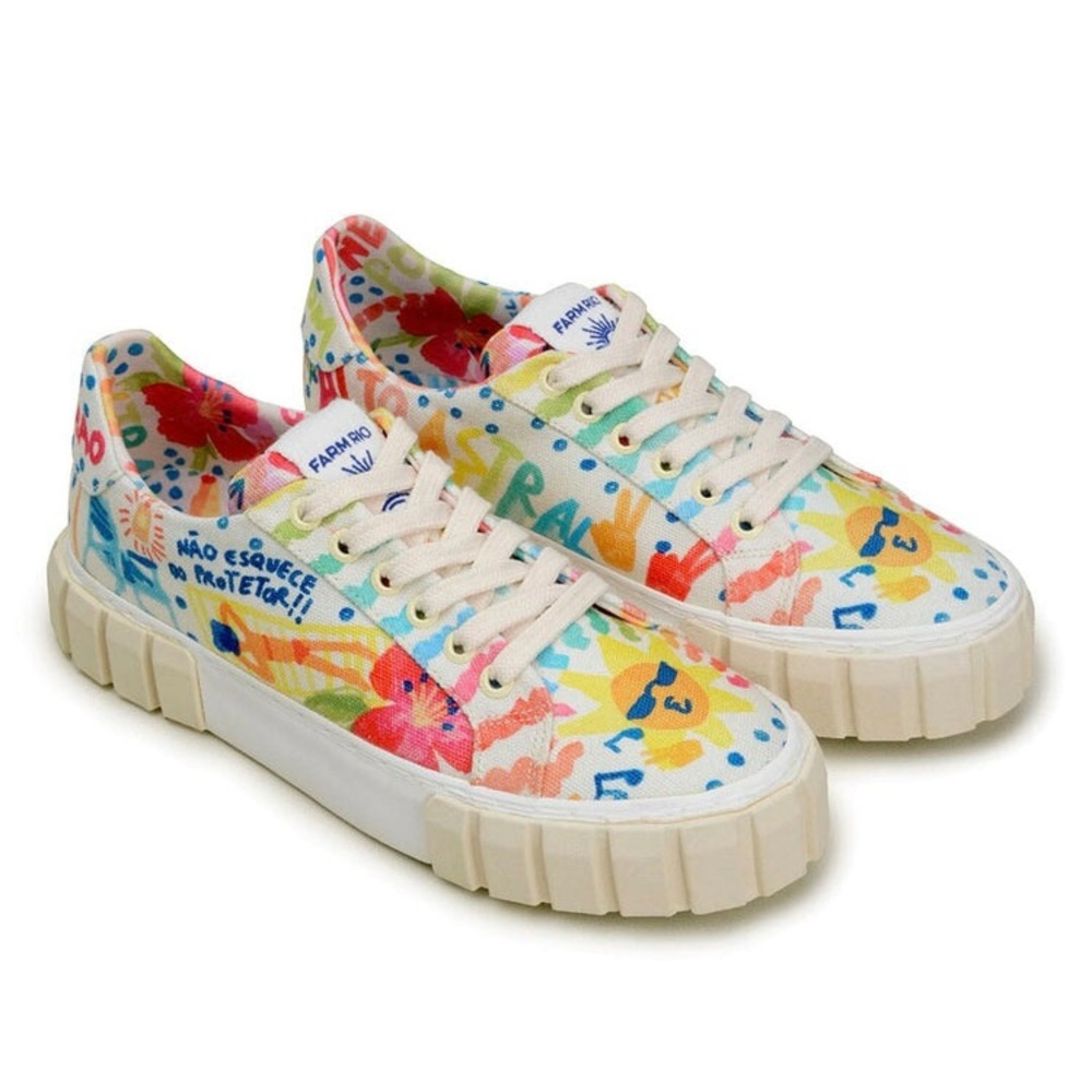 FARM Rio Red and Pink Artistic Platform Sneakers NWOT